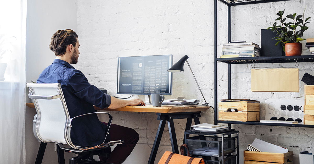 A man working remotely at home