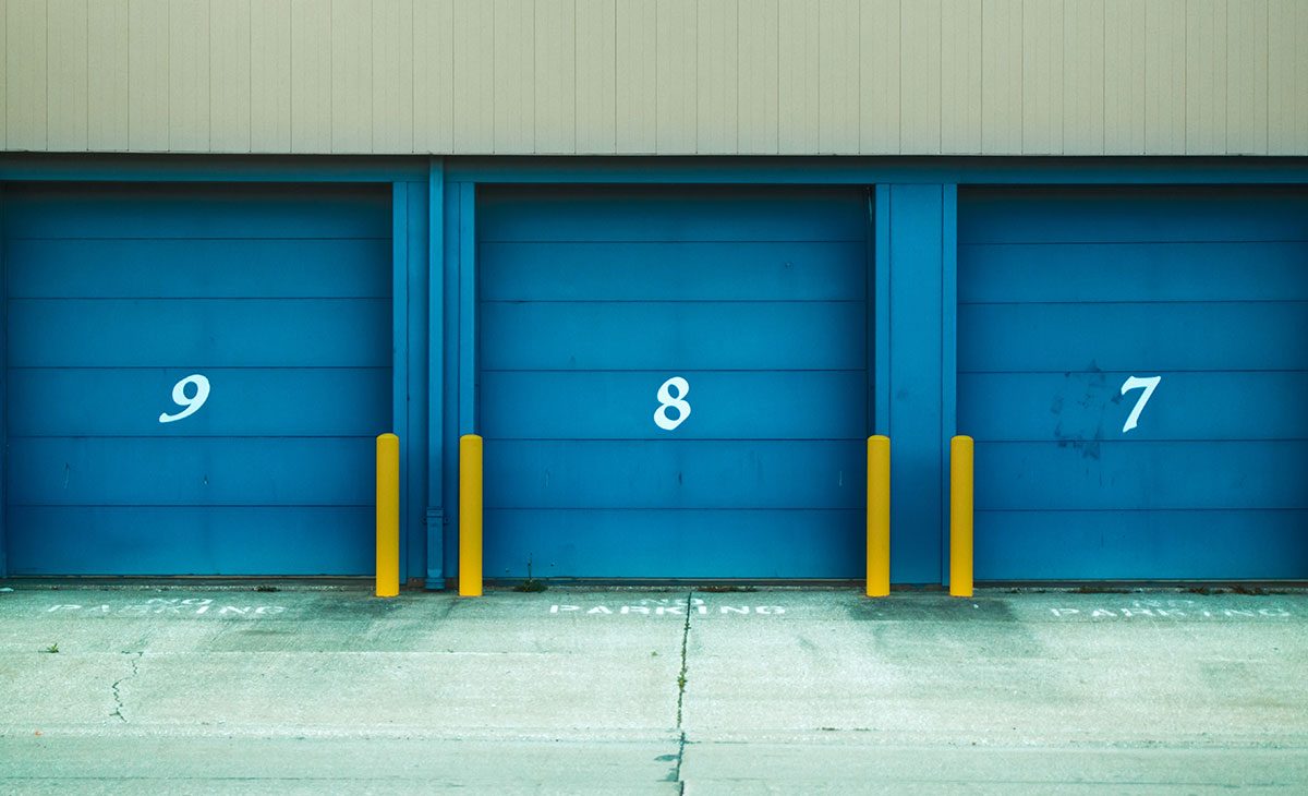 Two blue storage unit doors