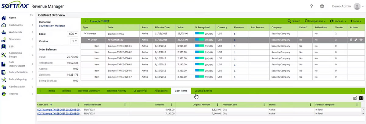 Softrax Revenue Recognition Software Screenshot