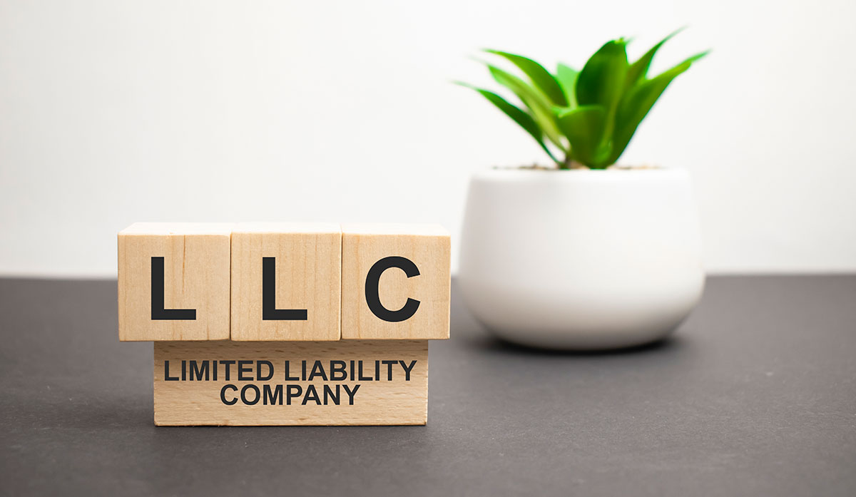 Limited liability company LLC the word on wooden cubes 