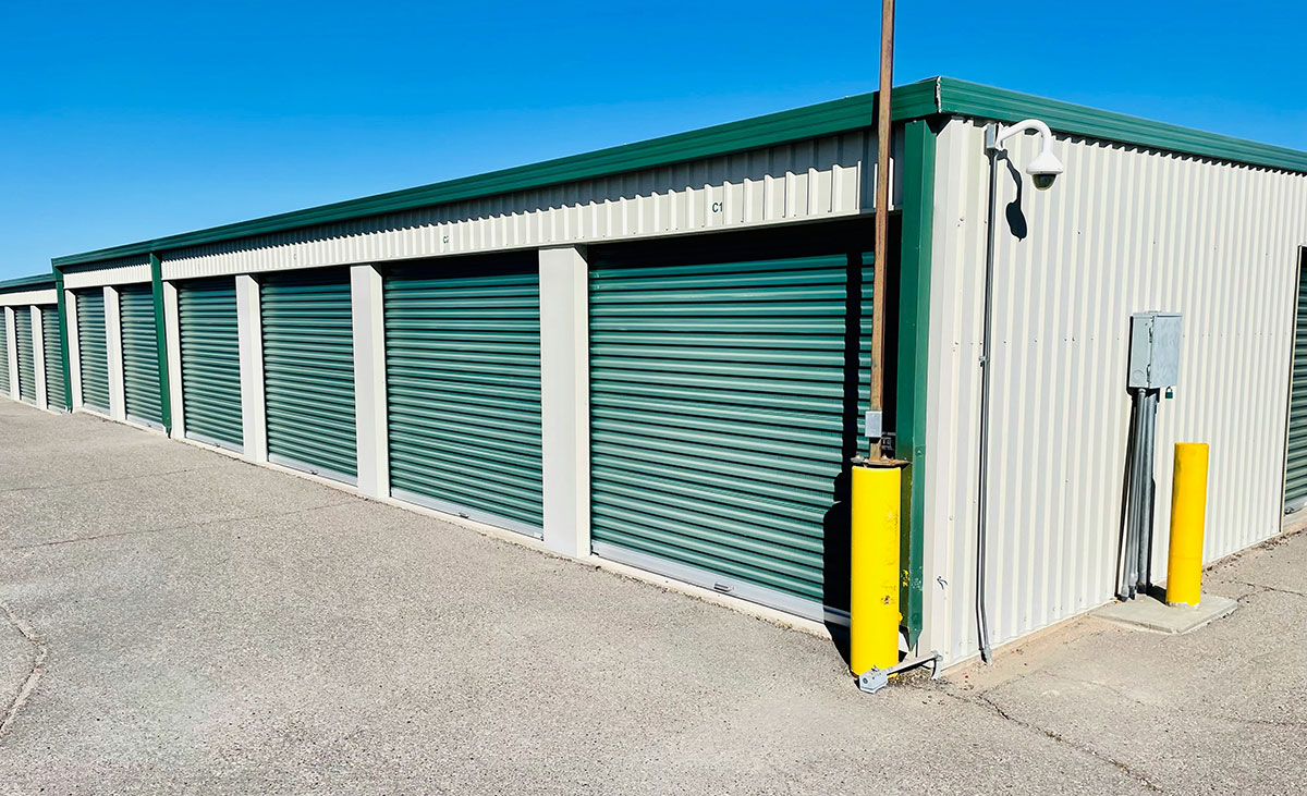 a row of storage units at a storage facility